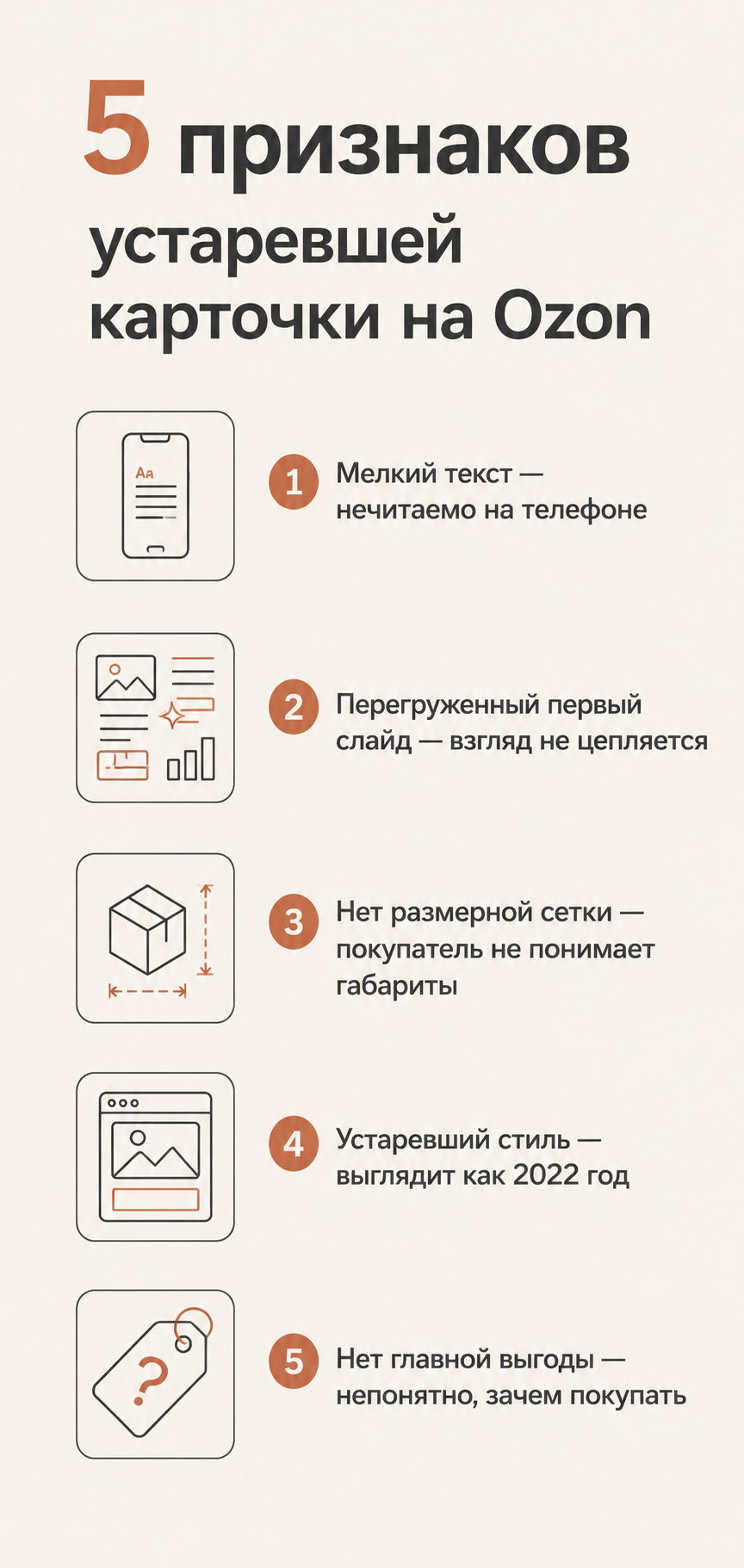 Инфографика 1 — «5 признаков устаревшей карточки»