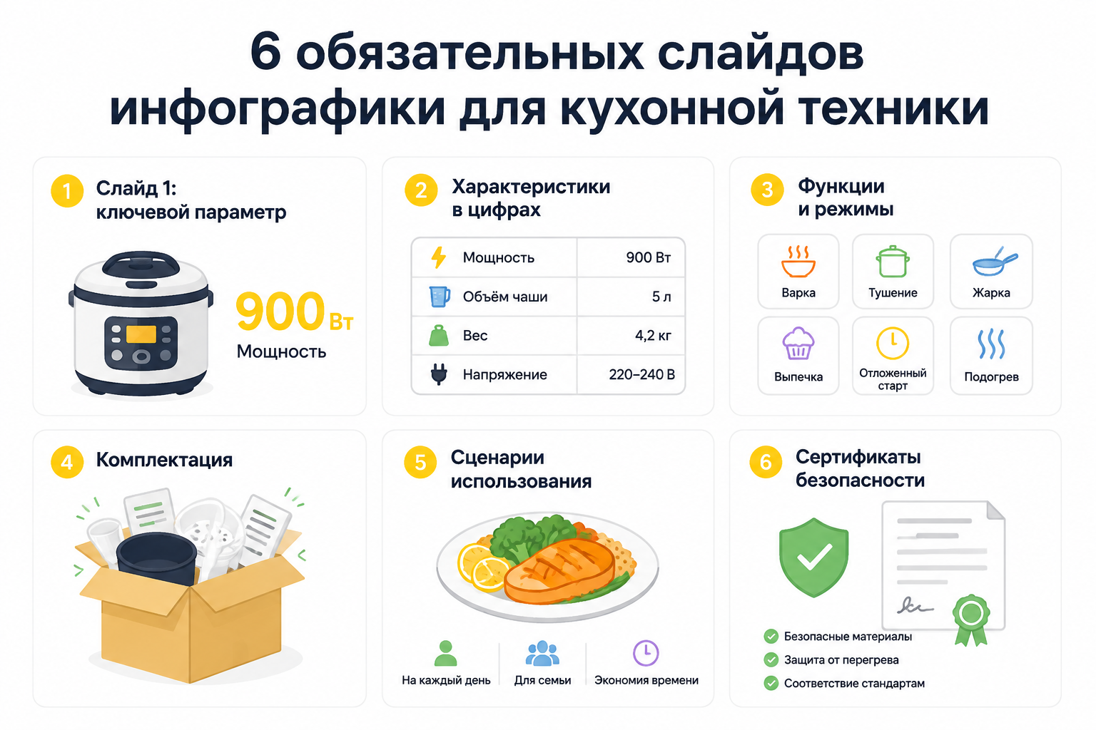 6 обязательных слайдов для инфографики кухонной техники на маркетплейсе