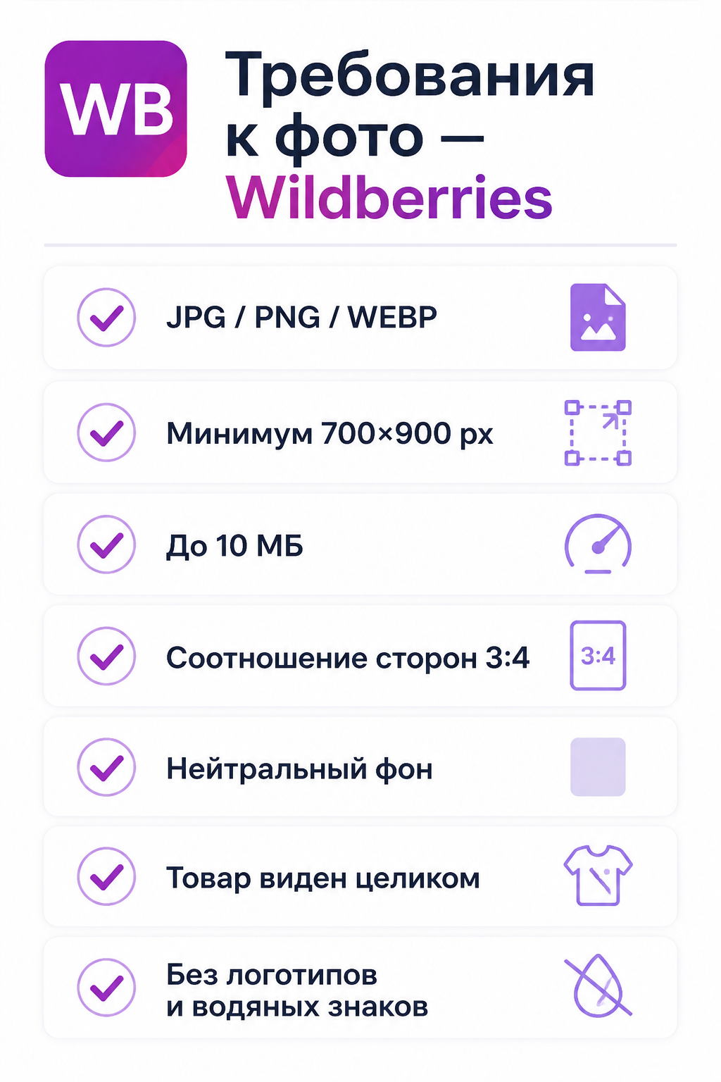 Чек-лист технических требований к фото для Wildberries