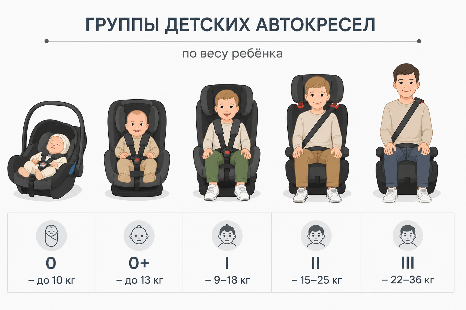 Таблица весовых групп детских автокресел от 0 до III