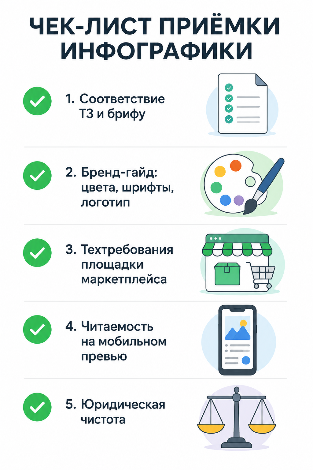Инфографика: чек-лист из 5 пунктов для приёмки инфографики у подрядчика