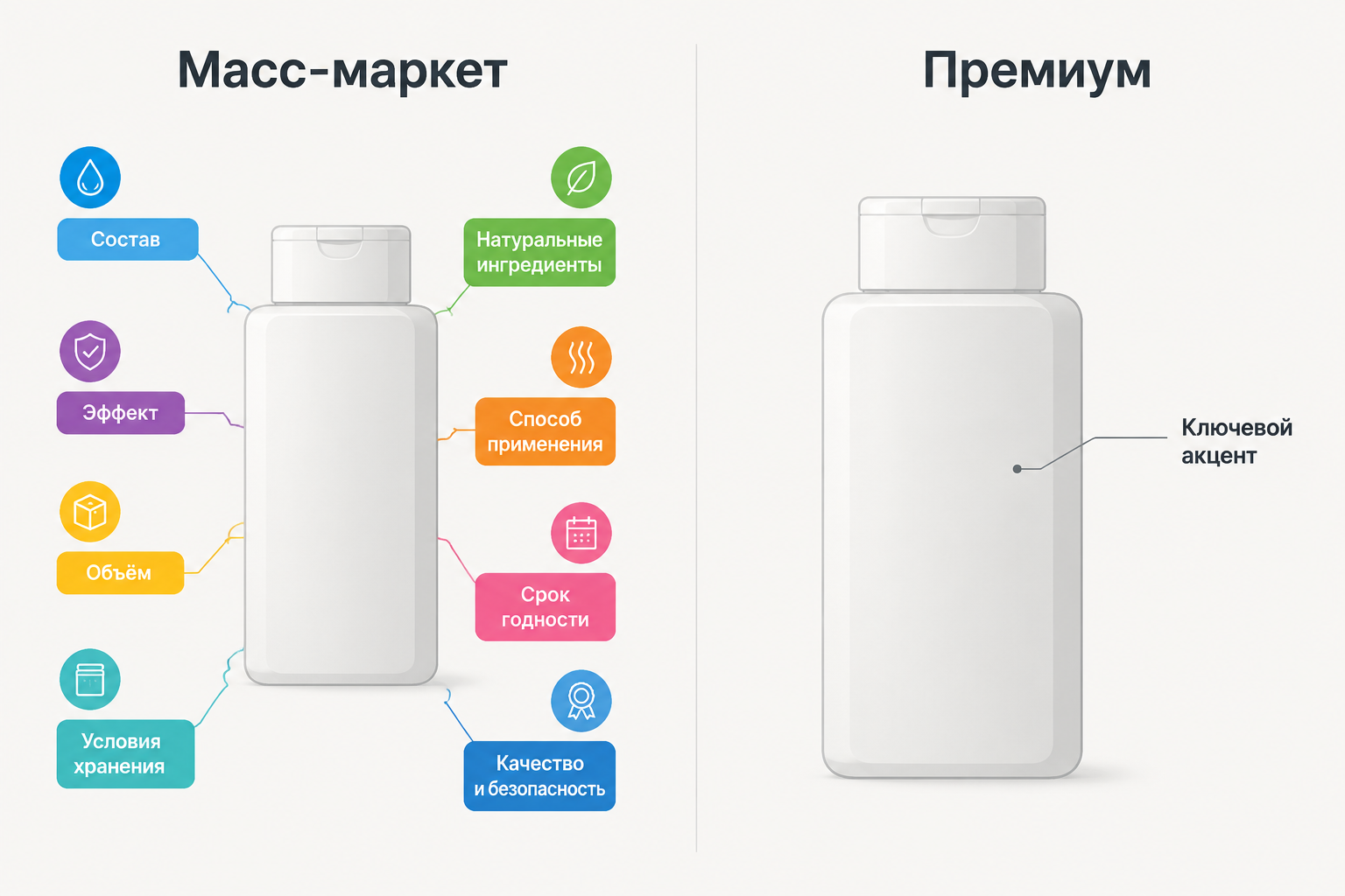 Сравнение плотной и минималистичной подачи инфографики на силуэте товара