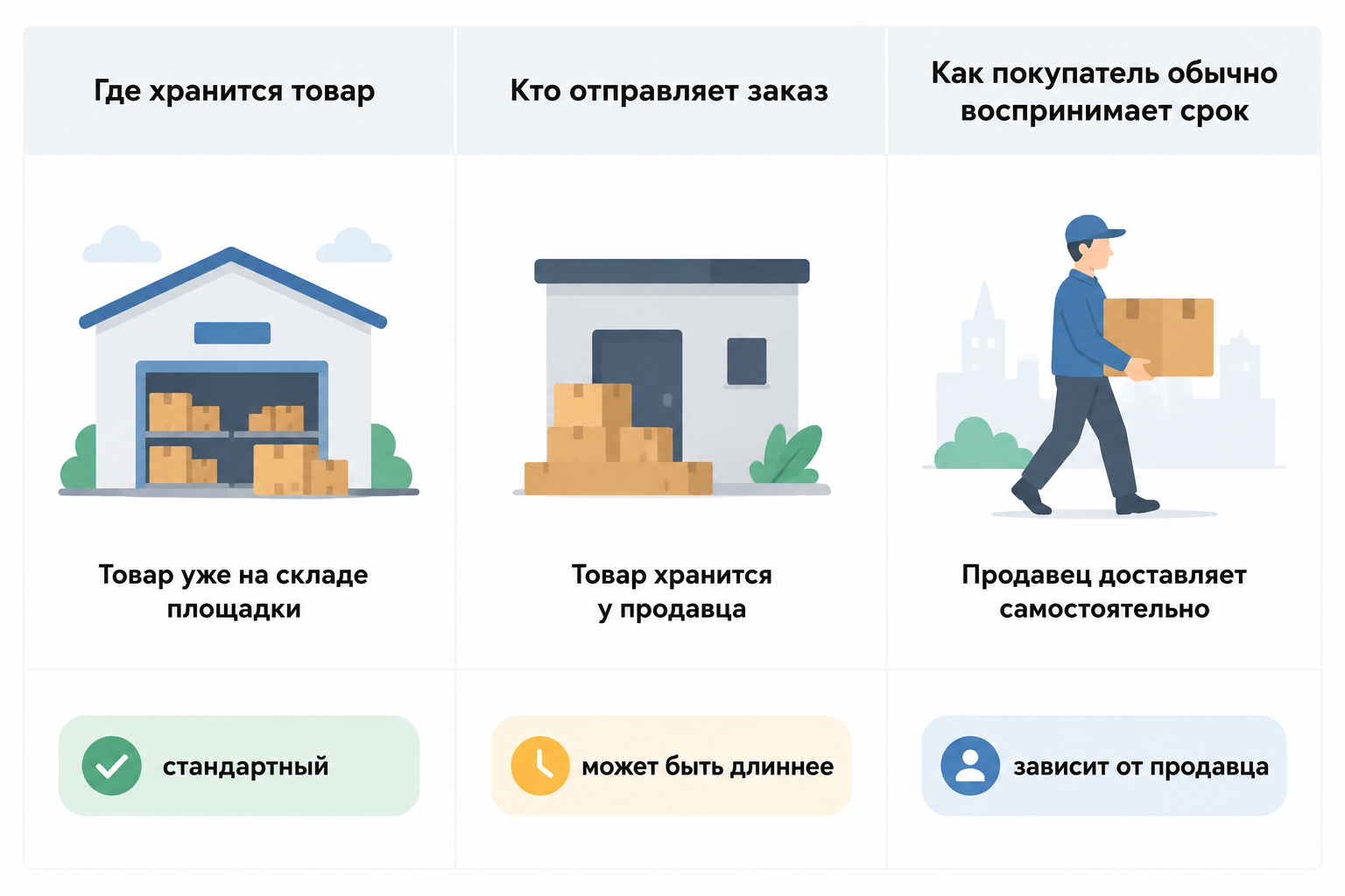 Сравнение схем FBO, FBS и realFBS/DBS — где хранится товар и кто его доставляет
