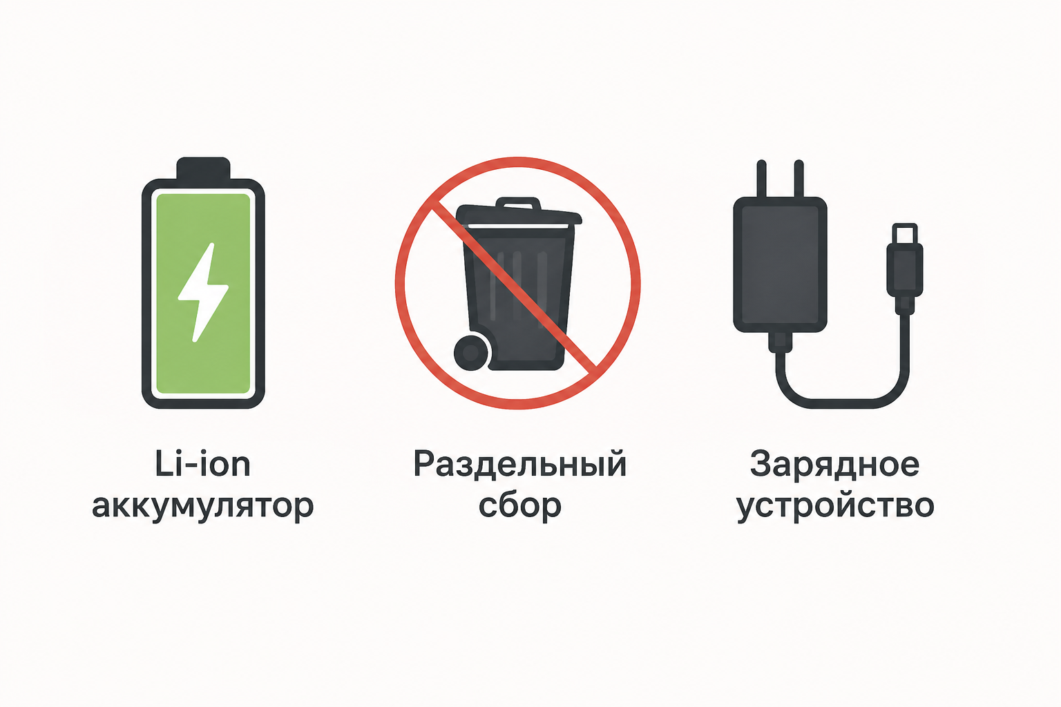 Пиктограммы Li-ion аккумулятора и раздельного сбора на карточке товара