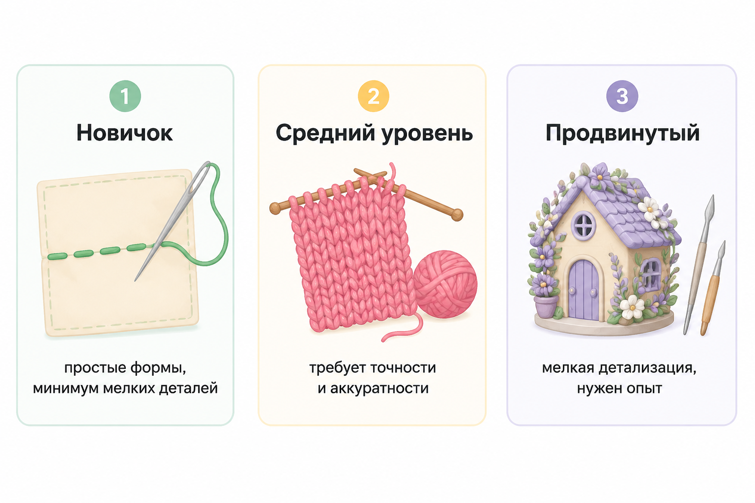 Инфографика: шкала уровня сложности техники рукоделия