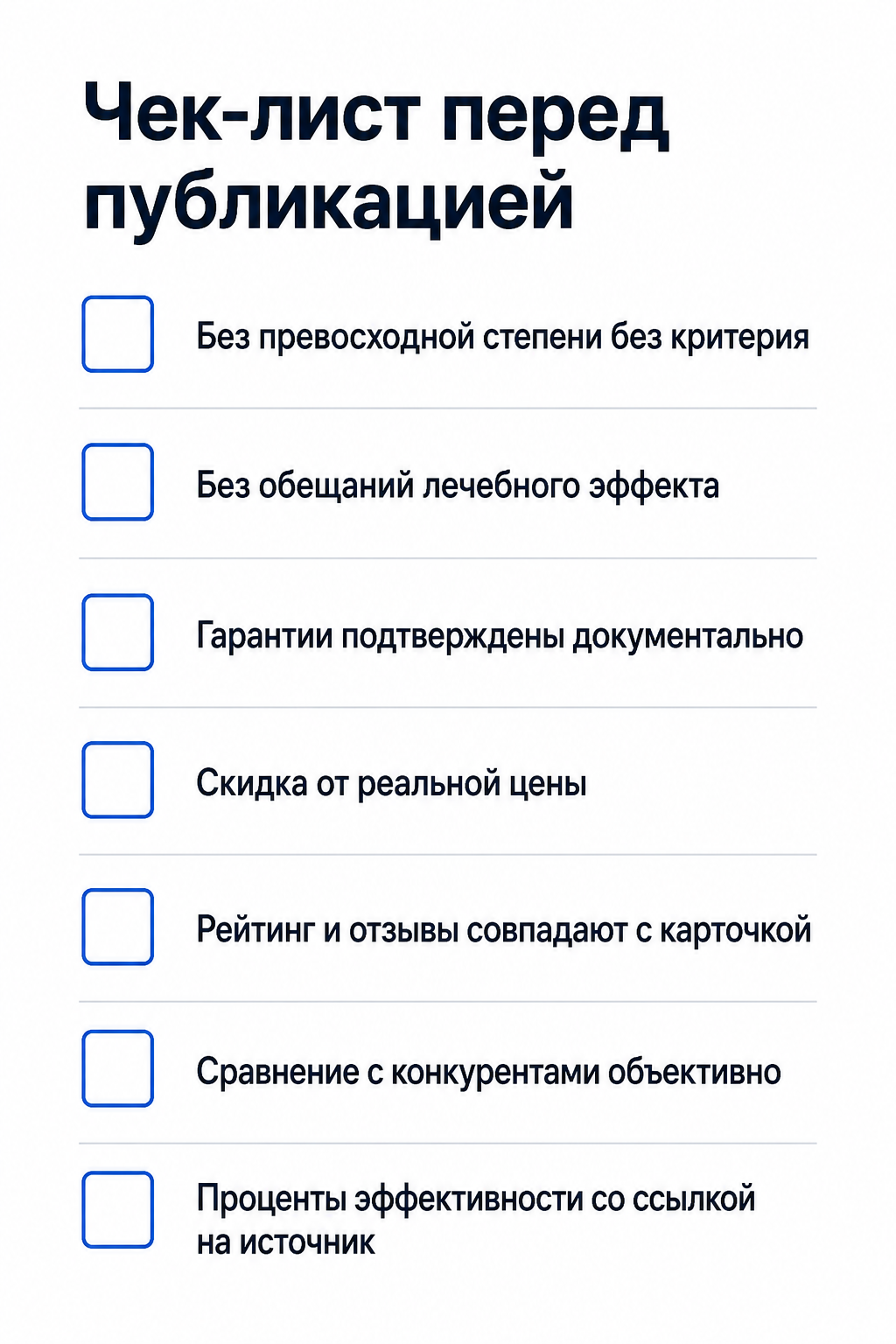 Чек-лист самопроверки текста инфографики карточки товара перед публикацией