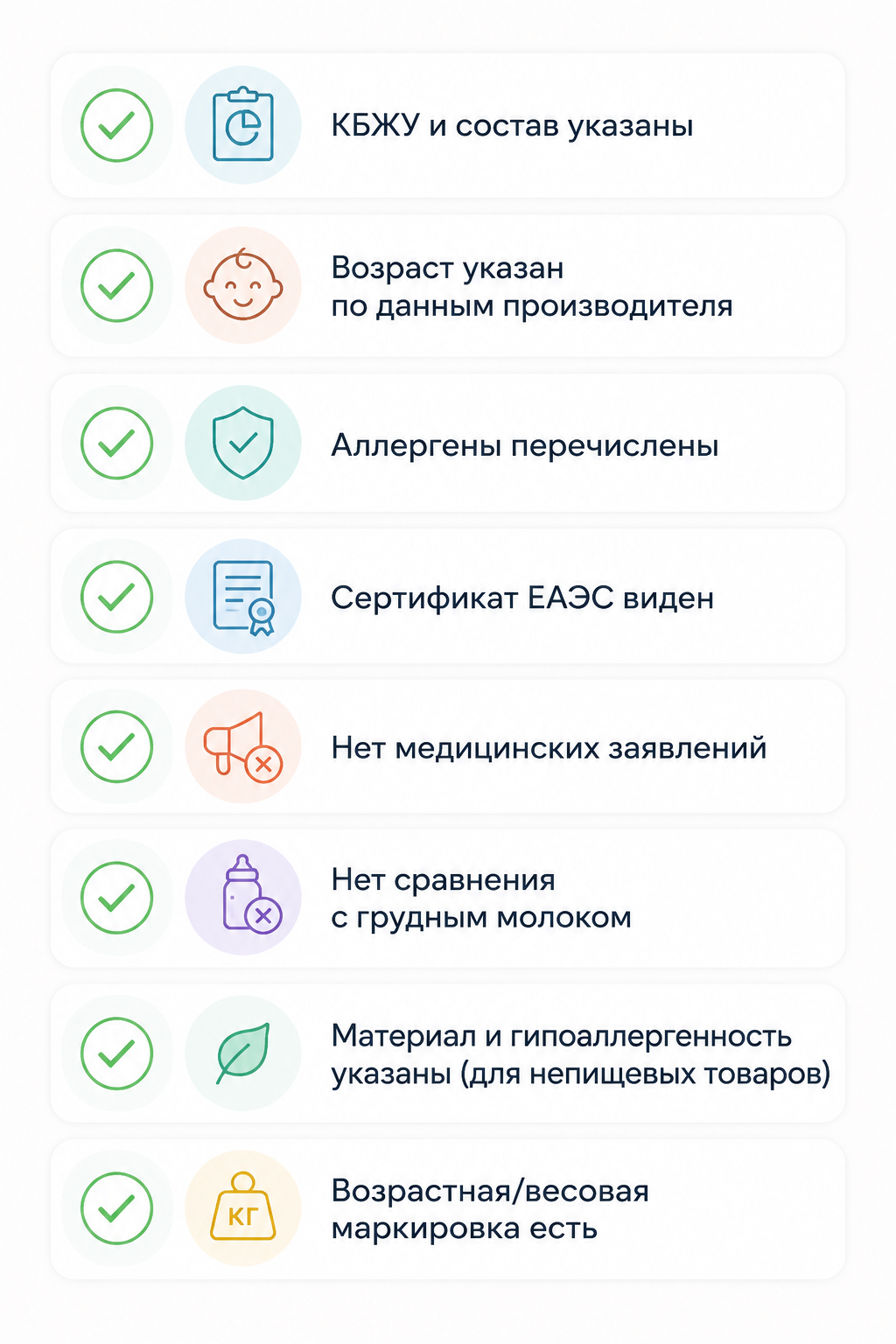 Чек-лист из восьми пунктов для проверки карточки детского питания перед публикацией на маркетплейсе