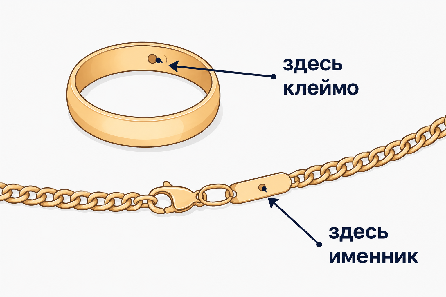 Схема расположения клейма и именника на украшении