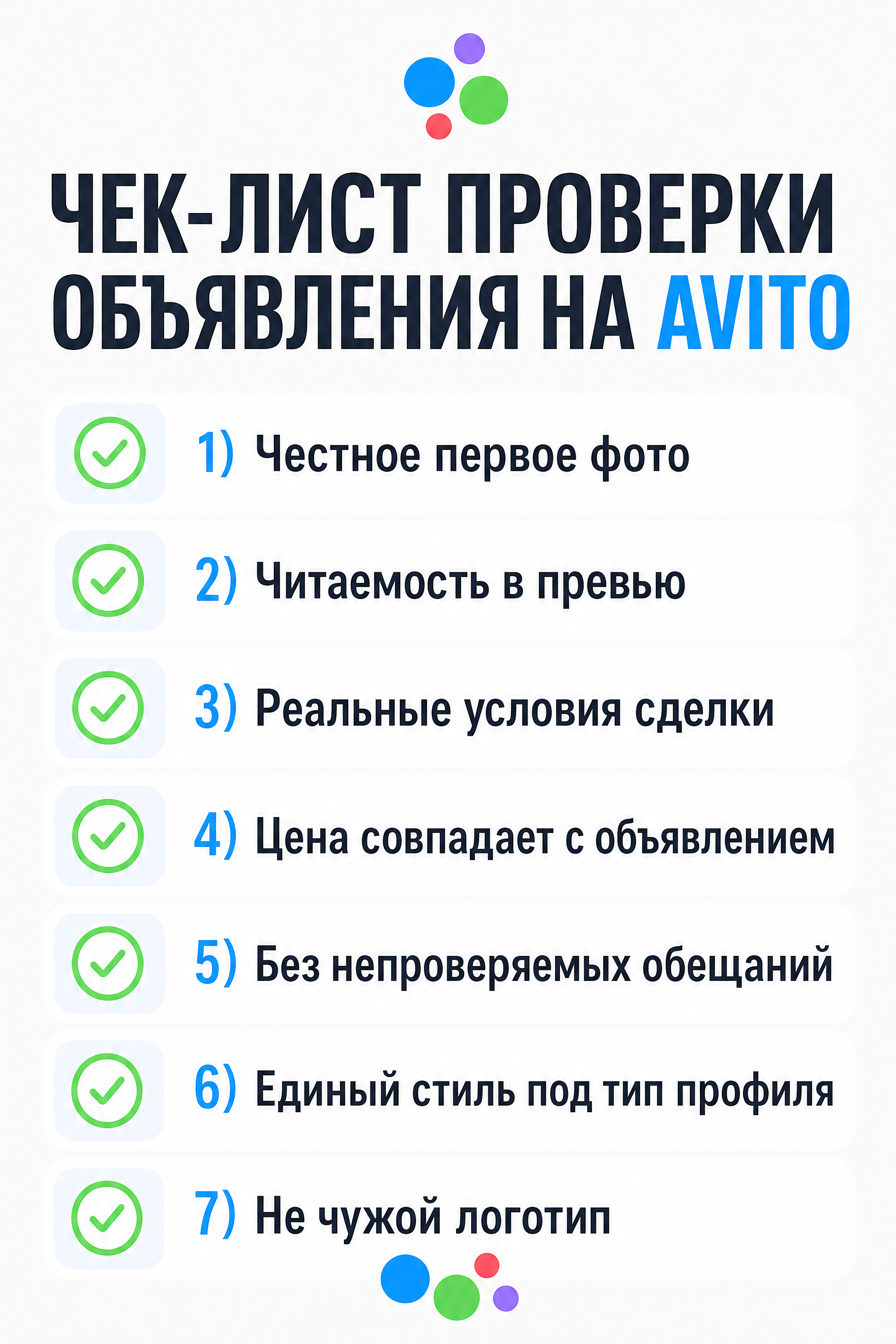Чек-лист из 7 пунктов для инфографики объявления на Avito