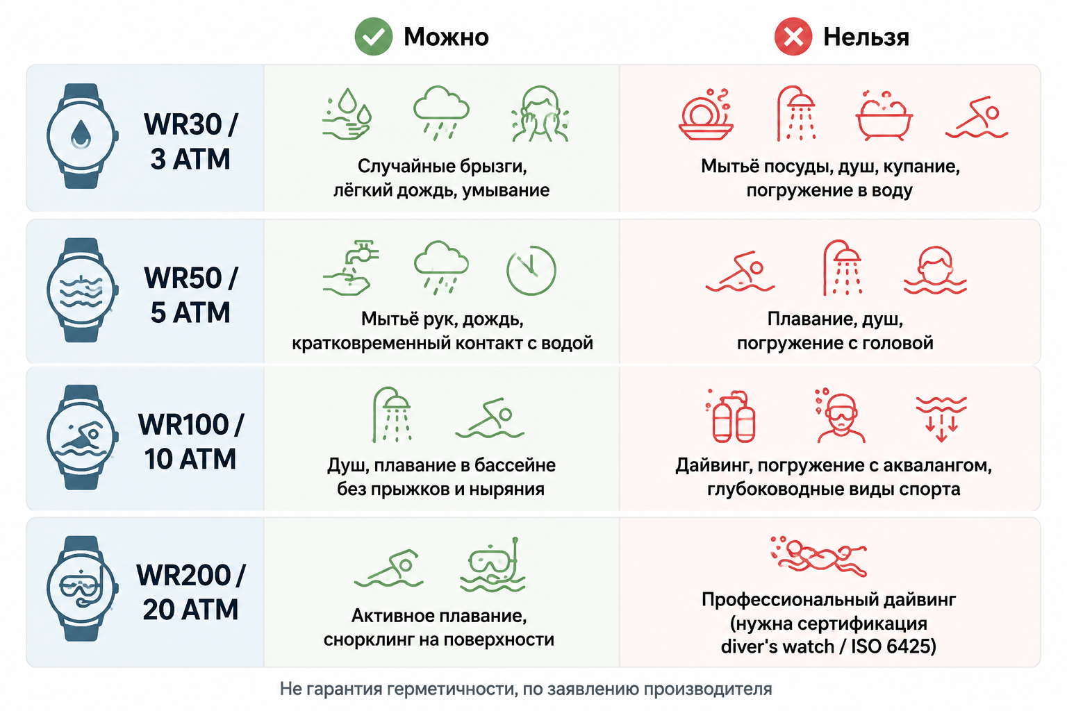 Классы водозащиты часов WR и ATM — что можно и что нельзя