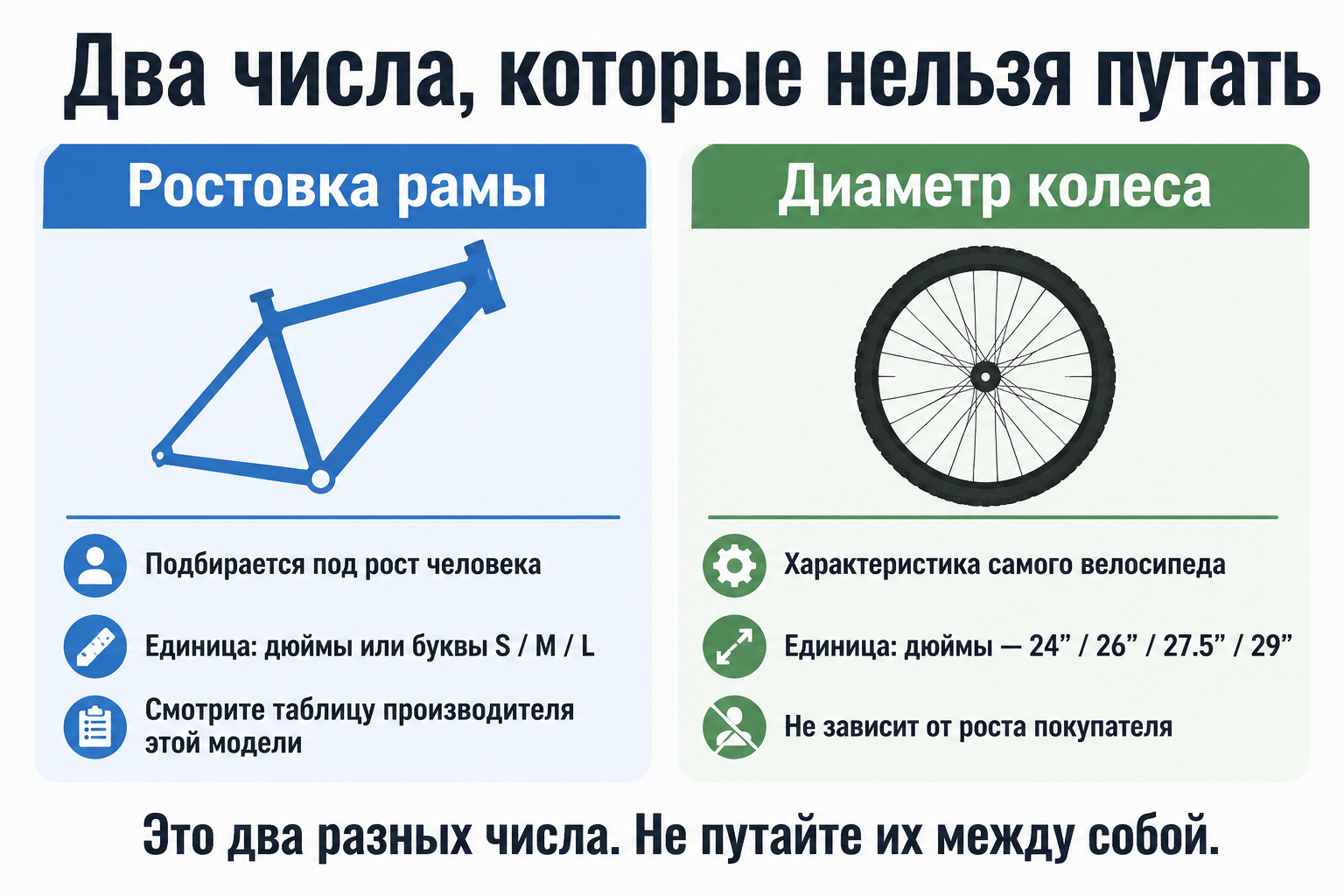 Ростовка рамы и диаметр колеса велосипеда — два разных числа, которые нельзя путать