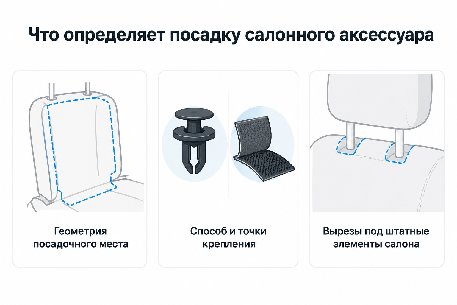 Три входа посадки автоаксессуара в салон: геометрия места, крепление, вырезы под штатные элементы