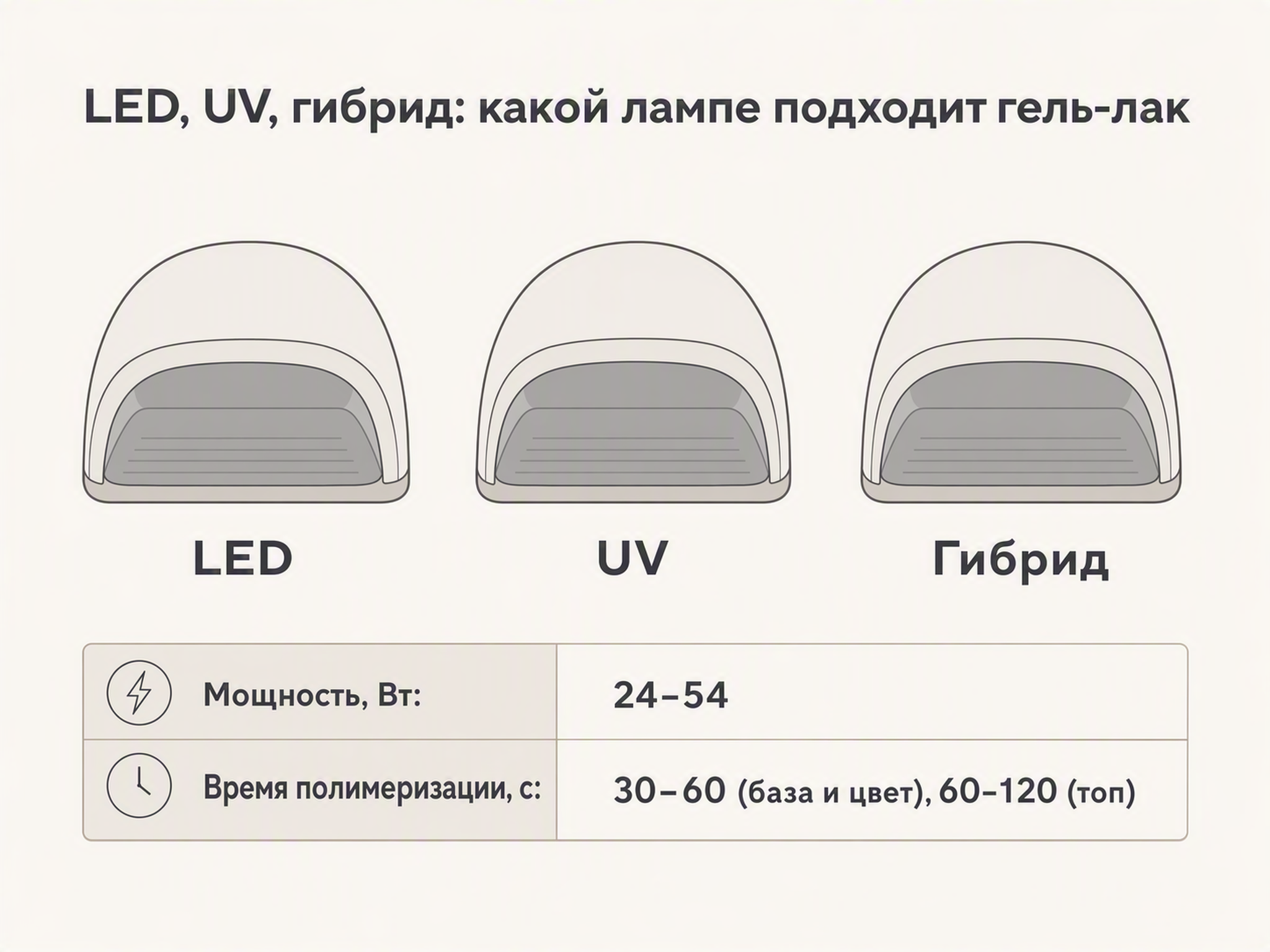 типы ламп для сушки led uv гибрид на карточке товара