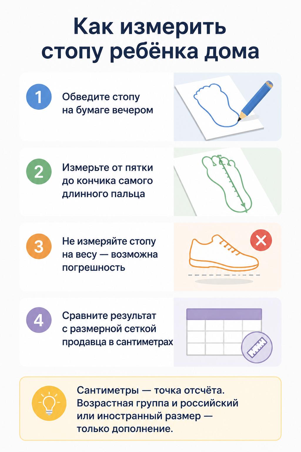 Как измерить длину стопы ребёнка дома в сантиметрах — 4 шага