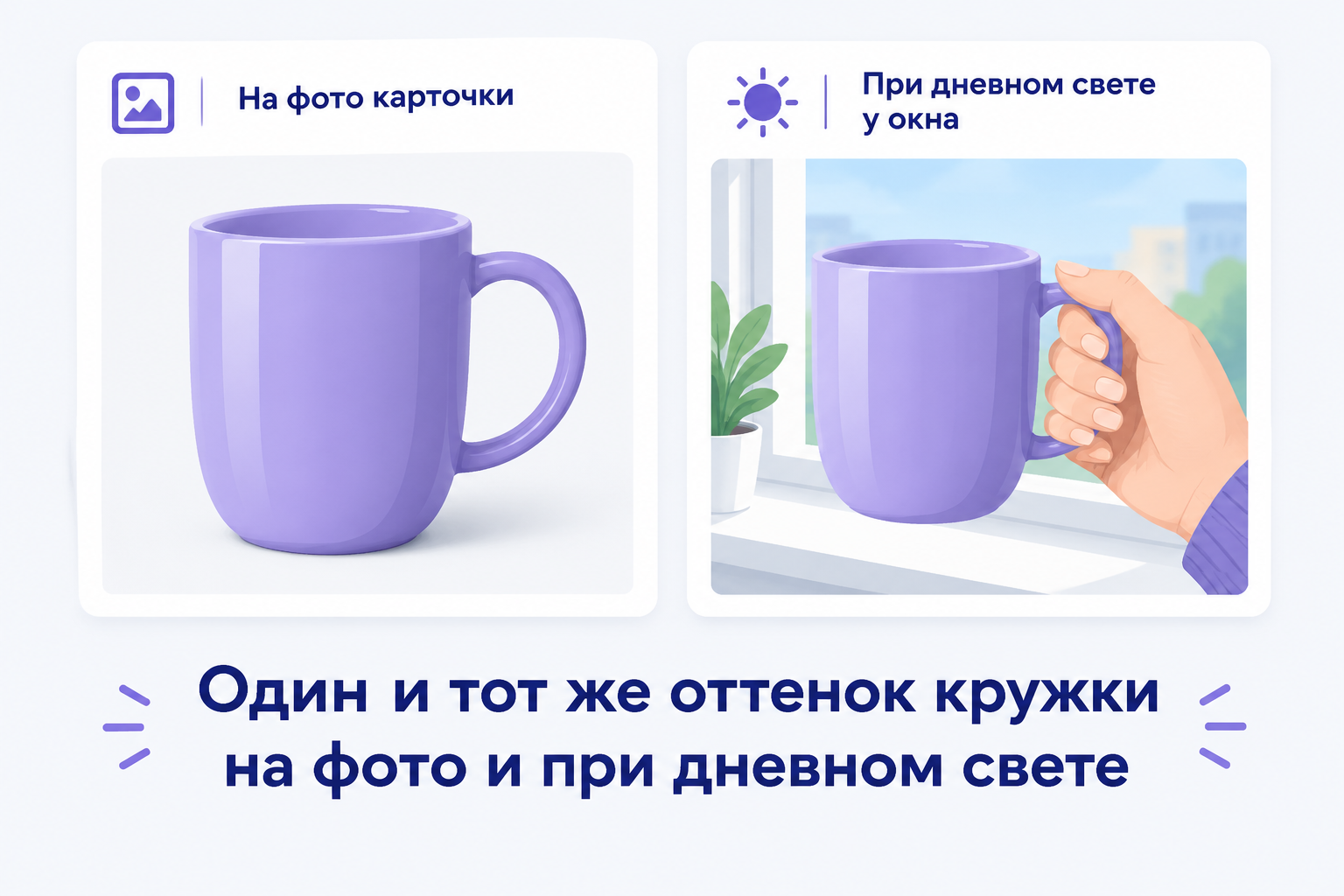 Сравнение оттенка кружки на фото карточки и при естественном освещении