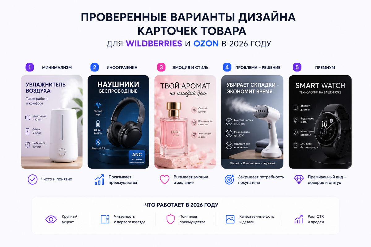Проверенные варианты дизайна карточек товара для Wildberries и Ozon