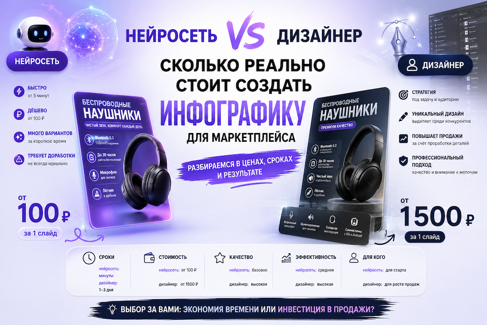 Нейросеть vs дизайнер: сколько реально стоит создать инфографику для маркетплейса