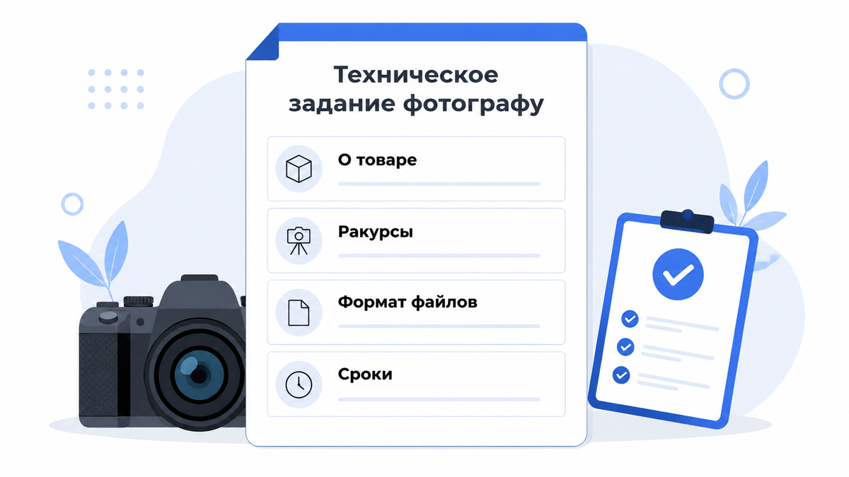 Бланк технического задания фотографу с иконками камеры и чек-листа