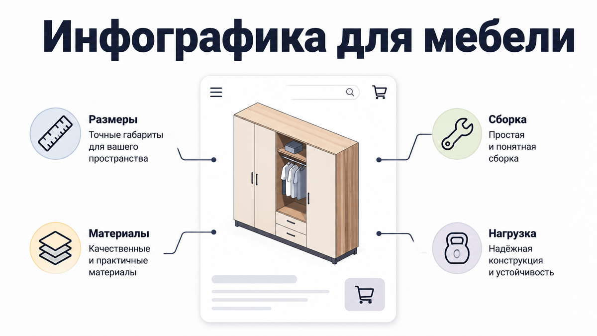 Обложка статьи об инфографике для мебели в карточке товара маркетплейса