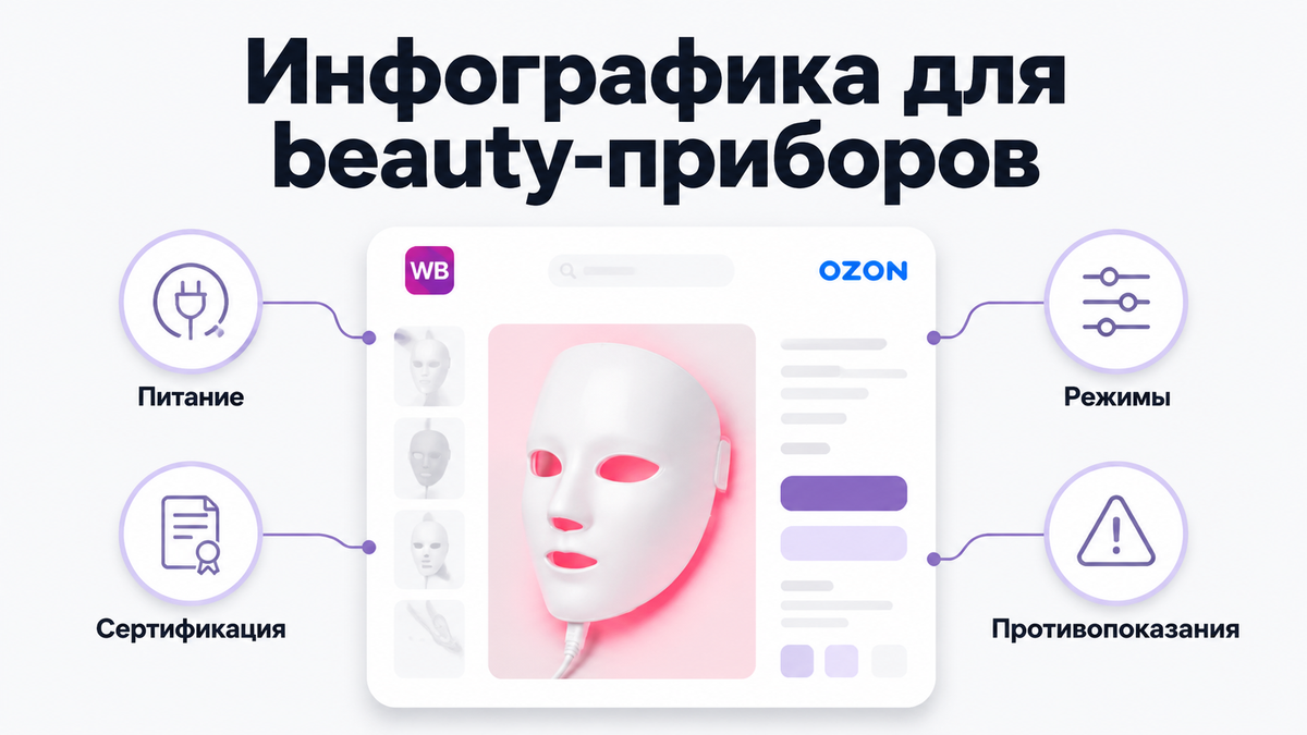 Инфографика для косметологических приборов и beauty-девайсов в карточке маркетплейса