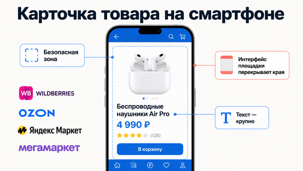 Схема карточки товара на смартфоне: безопасные зоны и требования маркетплейсов