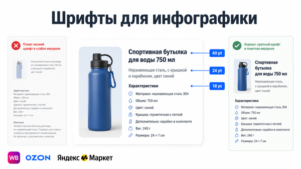 Правила типографики для инфографики маркетплейса: размеры шрифтов и читаемость