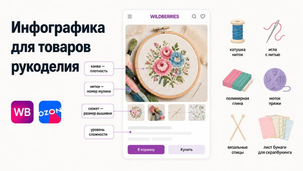Инфографика для карточки товара рукоделия на маркетплейсе