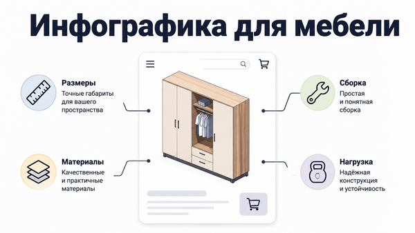 Обложка статьи об инфографике для мебели в карточке товара маркетплейса