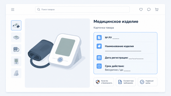 Карточка медицинского изделия на маркетплейсе с выделенным полем номера РУ