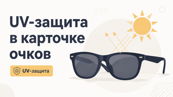 Обложка статьи про инфографику солнцезащитных очков с UV-защитой в карточке маркетплейса