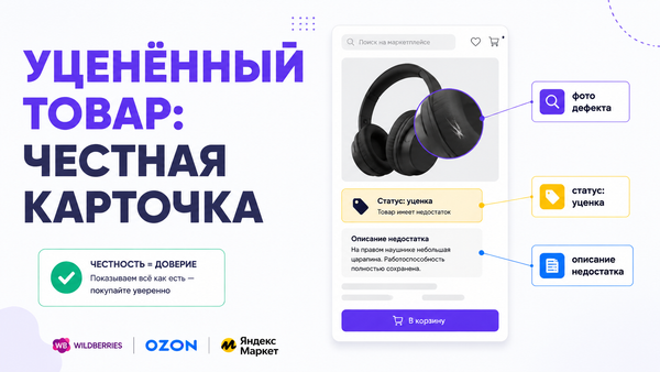 Обложка статьи о честном раскрытии дефекта в карточке уценённого товара на маркетплейсе