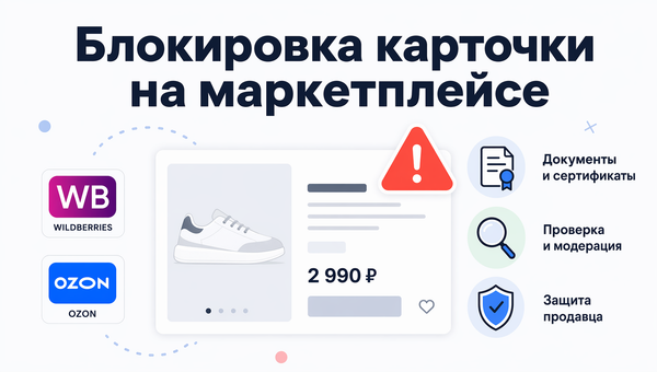 Иллюстрация блокировки карточки товара на маркетплейсе Wildberries и Ozon