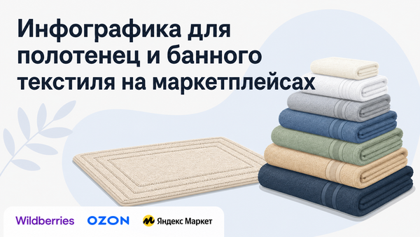 Инфографика для полотенец и банного текстиля на маркетплейсах Wildberries, OZON и Яндекс Маркет