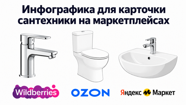 Инфографика для карточки сантехники на маркетплейсах: смеситель, унитаз, раковина