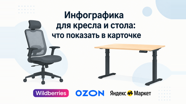 Инфографика для карточки офисного кресла и стола на маркетплейсе