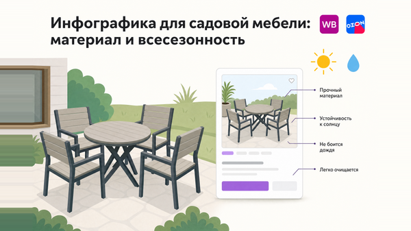 Обложка статьи про инфографику для карточки садовой мебели на маркетплейсах