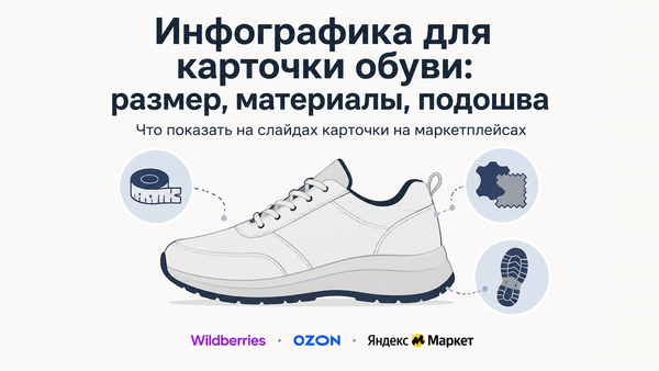 Инфографика для карточки обуви на маркетплейсе: размер, материалы, подошва